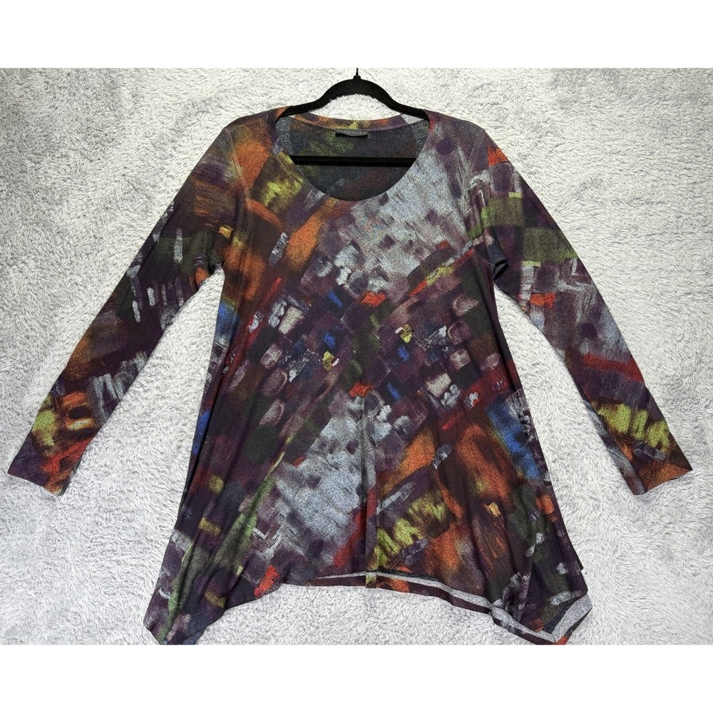 Nally & Millie Womens S/M Asymmetrical Hem Watercolor Long Sleeve Lightweigh USA
